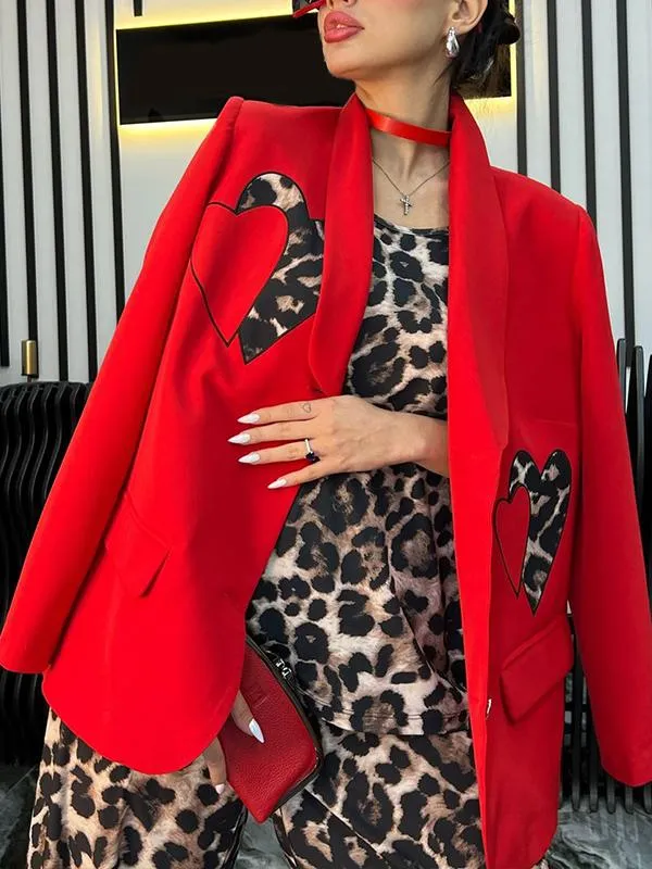 Women's Spring/fall Solid Color Leopard Print Suit Jacket