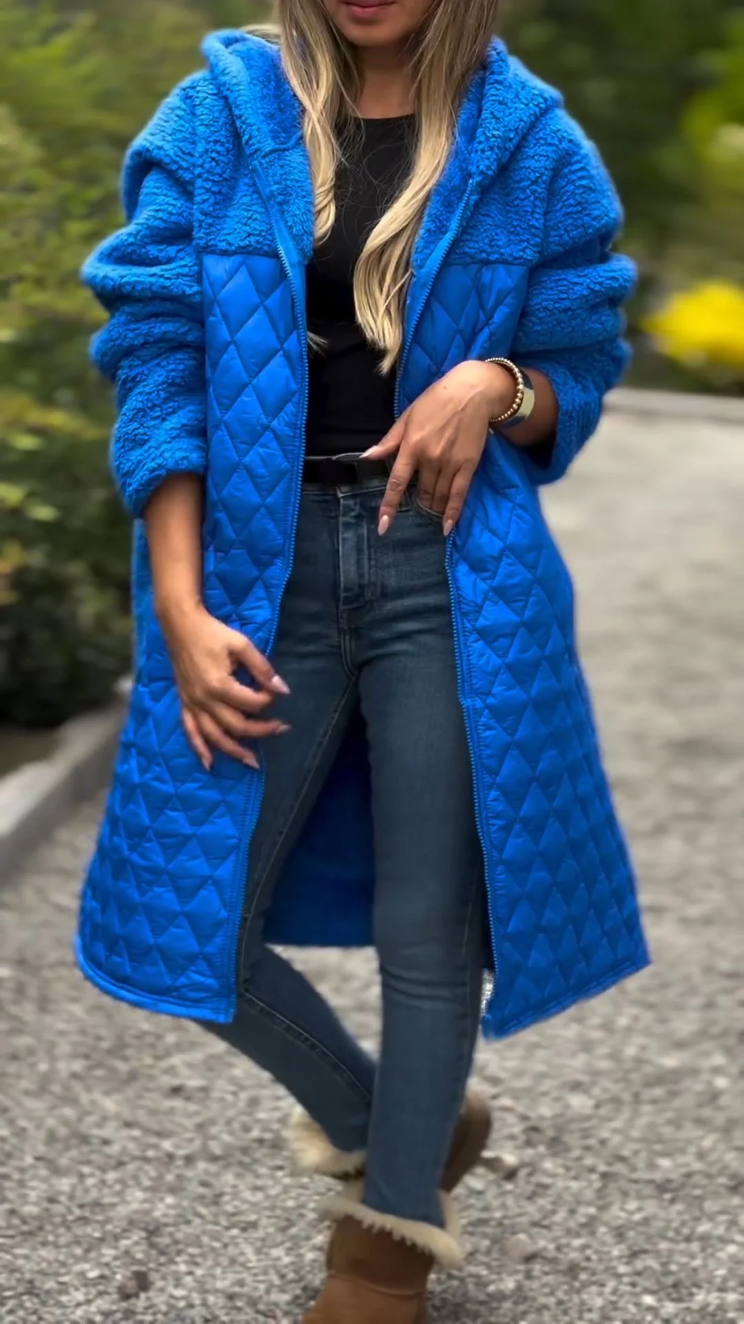 Women's Hooded Long Sleeve Fur Patchwork Cotton Long Coat